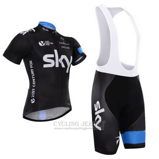 2015 Cycling Jersey Sky Sky Blue and Black Short Sleeve and Bib Short